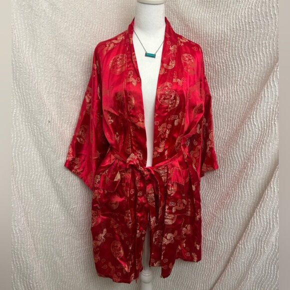 Vintage Japanese Kimono Robe Adult Large Red Gold from Japan Whitby F2 - Picture 1 of 12